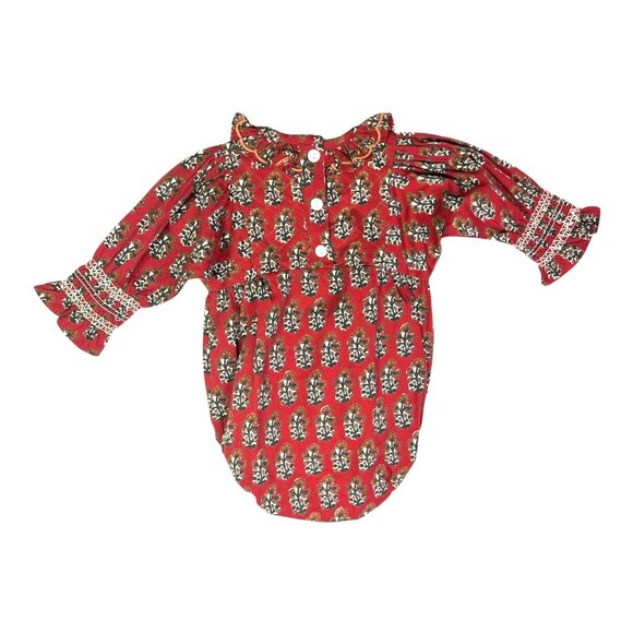 NWT Lali Kids 6M One-Piece Floral Cotton Romper Red Black Block Print - Picture 2 of 11